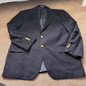 Arnold Brant Blazer Mens 44R Sport Coat Jacket Navy Blue 3 Gold Button Wool Prep